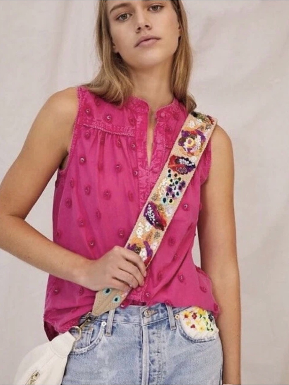 Pilcro Anthropologie Fuchsia Embellished Sleeveless Tank L